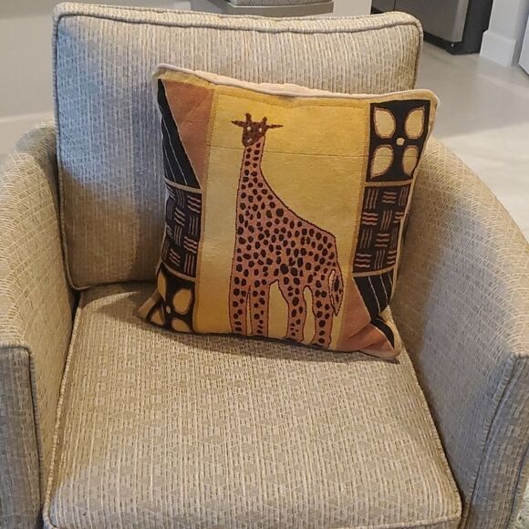 Beige 18" Square Giraffe Accent Pillow - Picture 2 of 5